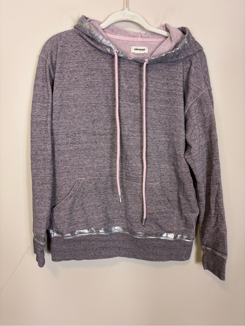 Zadig & Voltaire Lavender Hoodie Sweater with Metallic Trim Large